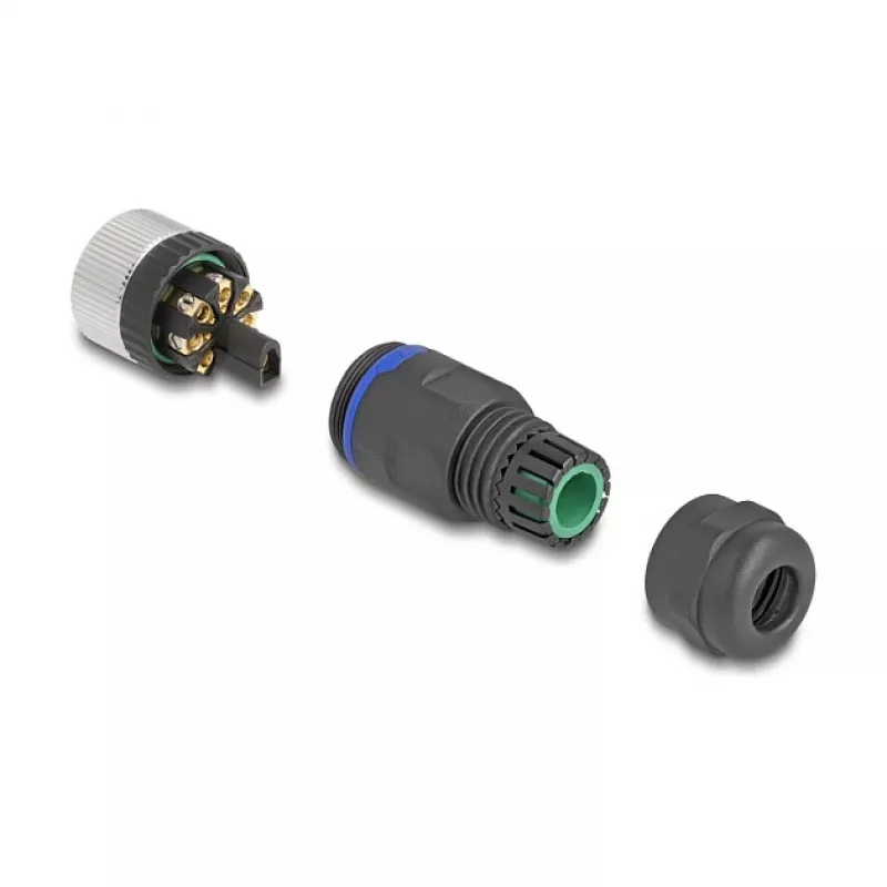 Conector M12 codificação A 8 pinos conector fêmea DeLOCK 60538 ligação por parafuso