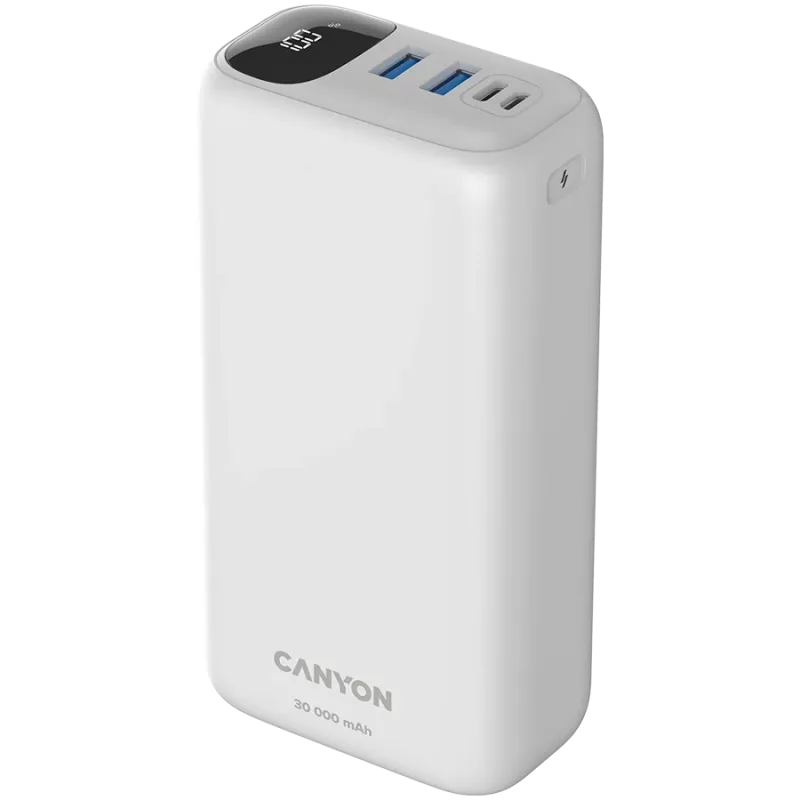 Powerbank CANYON PB-301 LED 30000 mAh PD 20W QC 3.0 branco