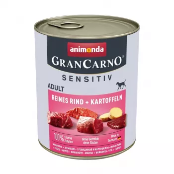 Comida húmida para cães animonda GranCarno Pure Beef + Potatoes Adult 800 g, 78 % de humidade, 9 % de proteína, sem soja e sem glúten