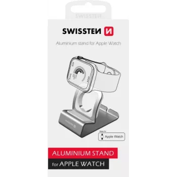 Suporte de alumínio SWISSTEN 25005100 para Apple Watch — suporte de carregamento compatível, prateado