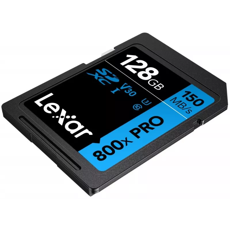 Cartão de memória SDXC Lexar 128GB UHS-I 800xPRO Class 10 U3 V30 — 150 MB/s leitura, 45 MB/s escrita, preto
