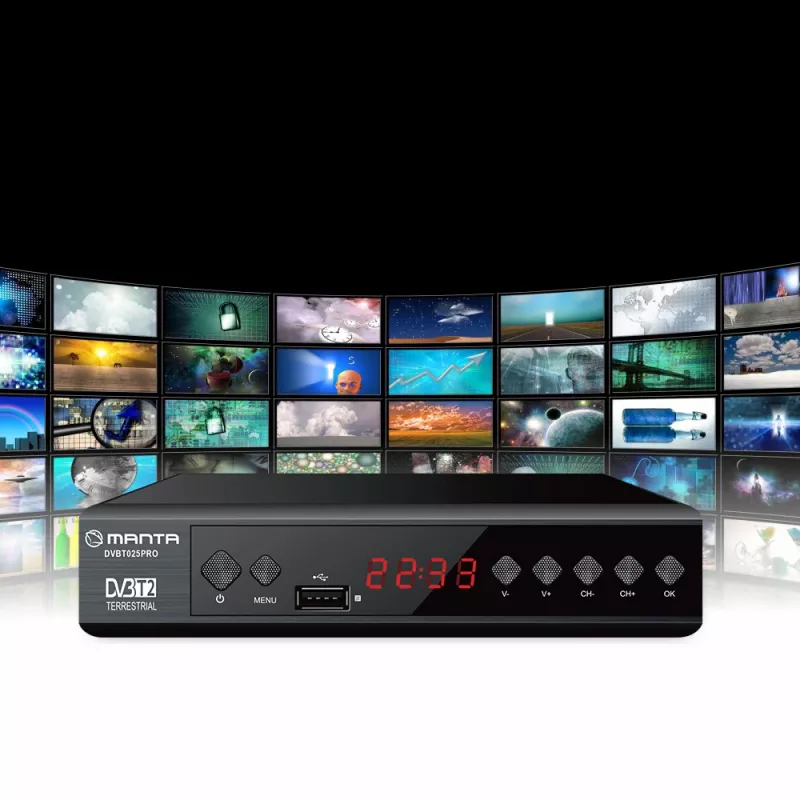 Recetor de TV digital MANTA DVBT025PRO DVB-T2 suporte Full HD gravação USB