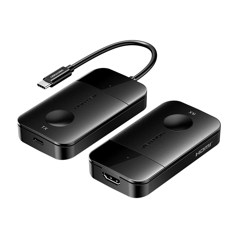 Transmissor/receptor sem fios Vention ADOBB USB-C para HDMI — 4K@30Hz, 1×HDMI, cabo USB-C 1 m, preto