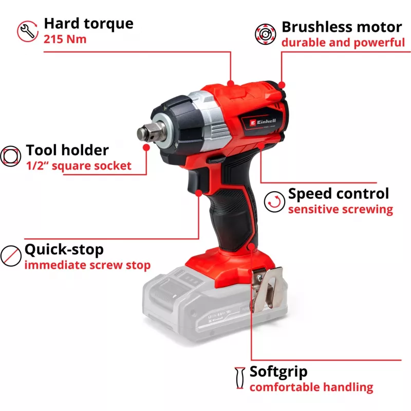 Chave de impacto Einhell TE-CW 18Li 1/2 polegada 2900 rpm 215 N⋅m