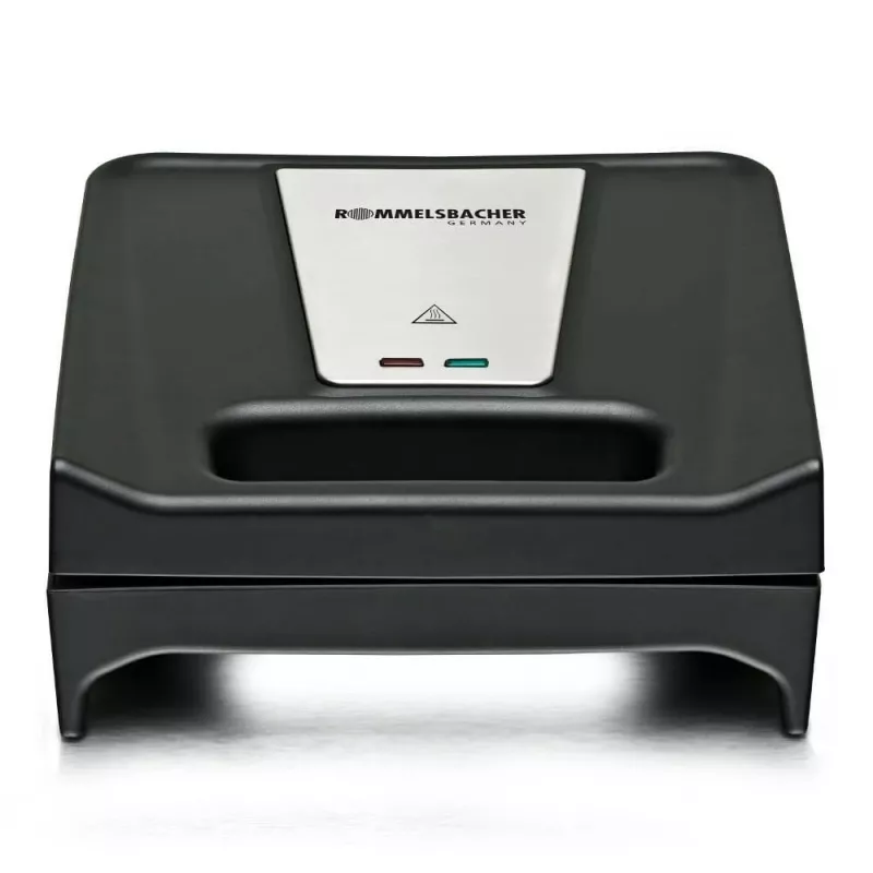 Sanduicheira Rommelsbacher SWG 700 – grelhador elétrico compacto 3-em-1 com 3 placas intercambiáveis (sanduíche, waffle belga, grelhador), detalhes em aço inoxidável