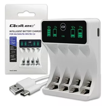 Carregador de bateria QOLTEC 50848 para células NiMH AAA (R03) e AA (R6) com visor LCD