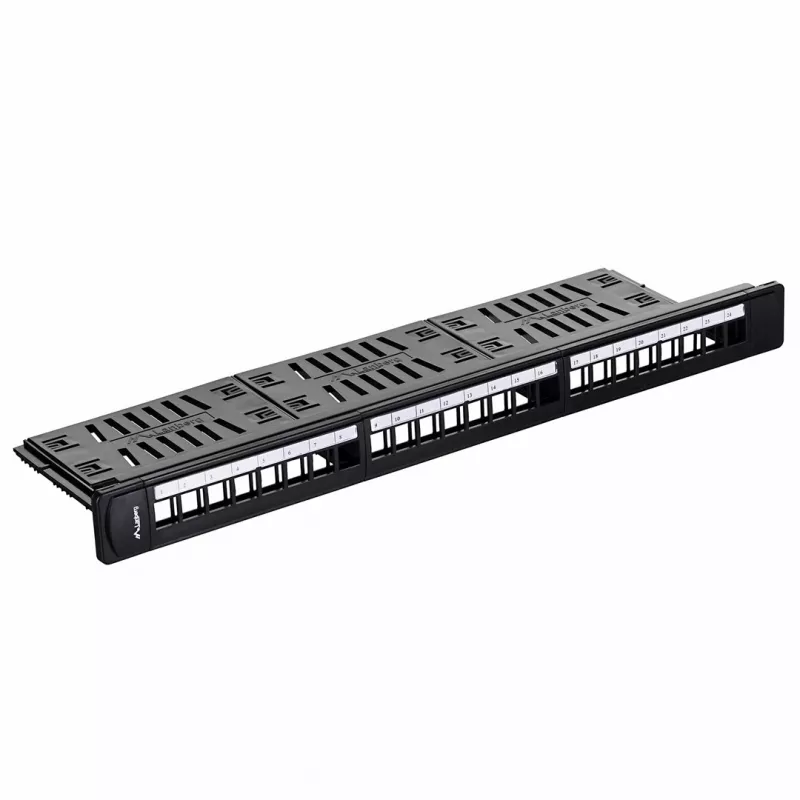 Patch panel 1U LANBERG PPKS-1124-B, 24 portas, 1U, ABS, preto, 482,6×44,5×154 mm