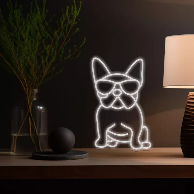 Luz néon MANTA Manta SNL66WH French Bulldog White — letreiro de néon LED decorativo em forma de buldogue francês