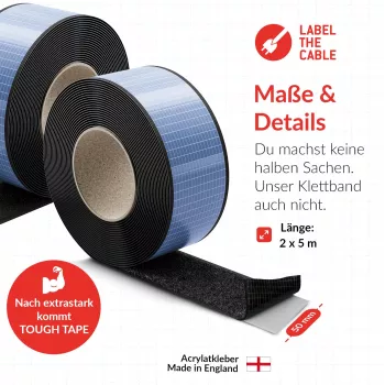 Label-The-Cable LTC Tough Tape Strap, rolo de velcro para exterior 50mm, preto, 5m (LTC 1610-5-50)