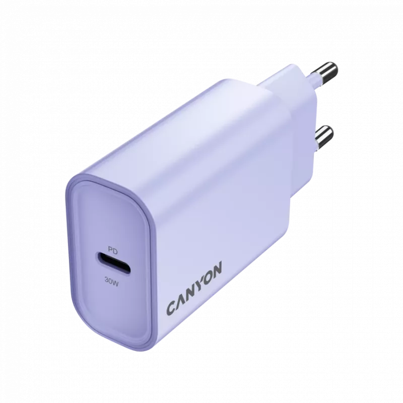 Carregador de parede CANYON OnCharge 30CL, 30W USB-C PD, 1x saída PD, ficha EU, roxo