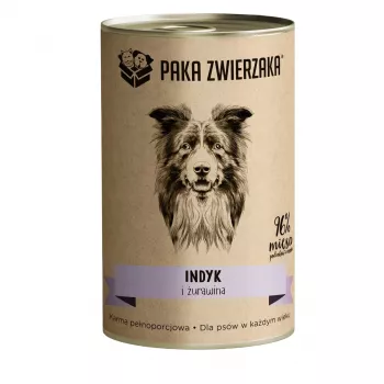 Comida húmida para cães PAKA ZWIERZAKA Peru e Arandos 400 g lata, monoproteica, sem glúten e sem soja