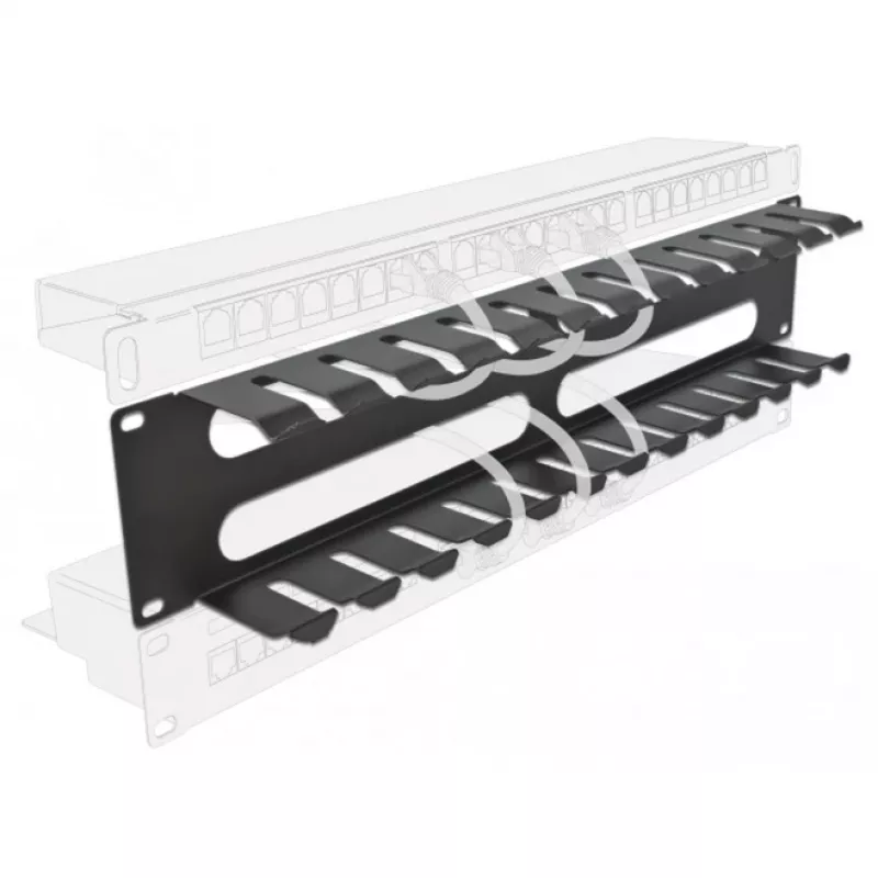 DeLOCK - Placa de encaminhamento de cabos para armário elétrico - preto - 2U - 48,3 cm (19) (66553)