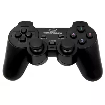 Comando de jogos ESPERANZA EG102 com fios USB 2.0, suporte para PC/PlayStation 3, D-pad, vibração, preto