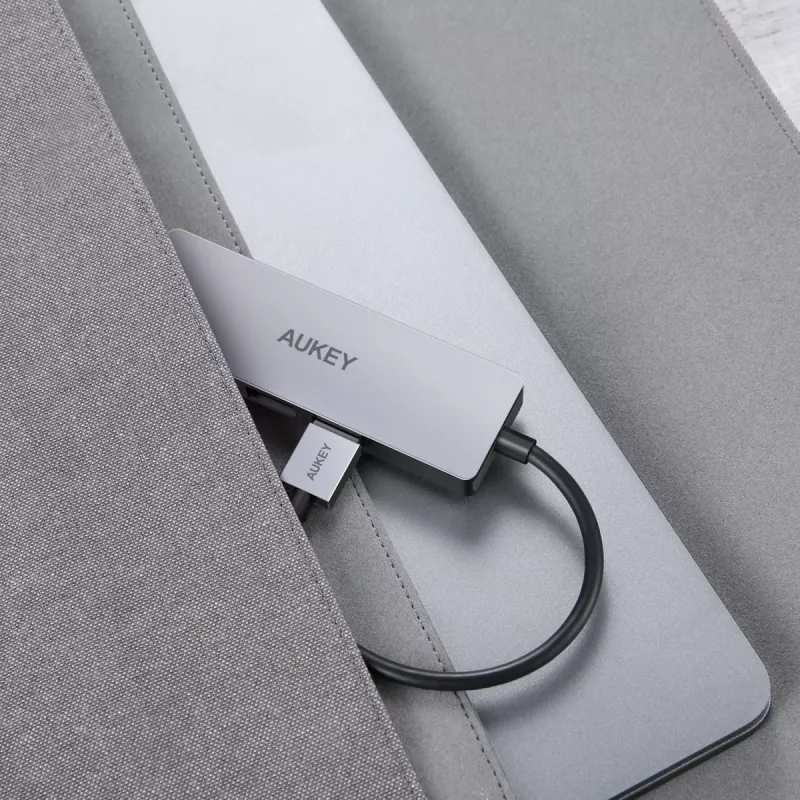 Hub USB Aukey CB-H36 — 4 portas USB 3.2 Gen 1 Type-A, host USB 2.0, 5000 Mbit/s, alumínio prateado