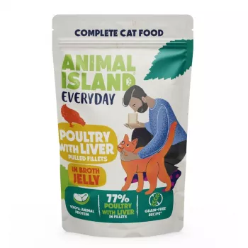 Alimento húmido para gatos animal island Everyday Aves e fígado em geleia multipack 12 x 85 g, adulto, sem glúten e sem soja