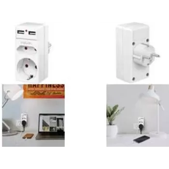 LogiLink PA0276 tomada com saída de carregamento USB e proteção contra sobretensões, IP20, branco