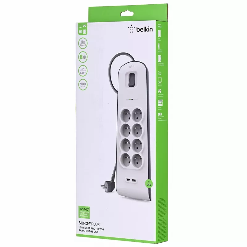Proteção contra sobretensões Belkin BSV804ca2M branco 8 tomadas AC 2 m