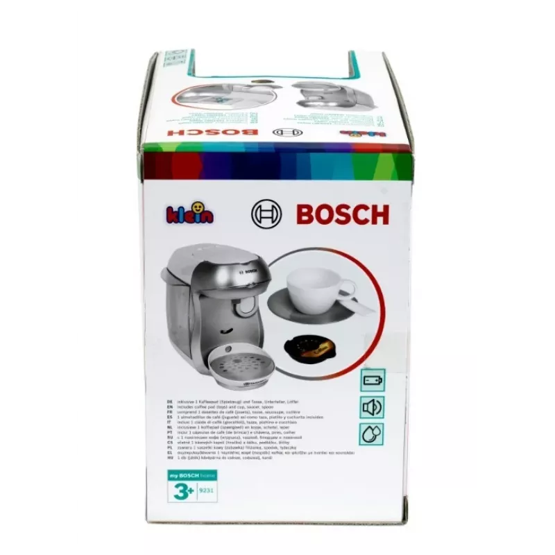 Máquina de café de brincar KLEIN Bosch Tassimo 9231 – máquina de café de brincar, prateada, roleplay para crianças
