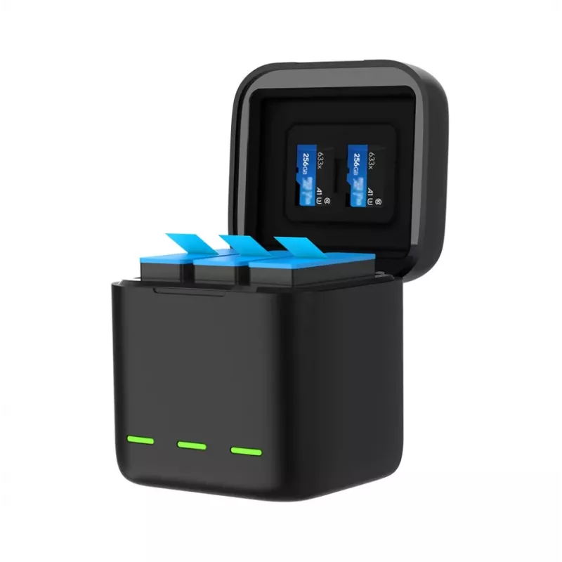 Caixa de carregamento de 3 vias Telesin para GoPro Hero 12 / Hero 11 / Hero 10 / Hero 9