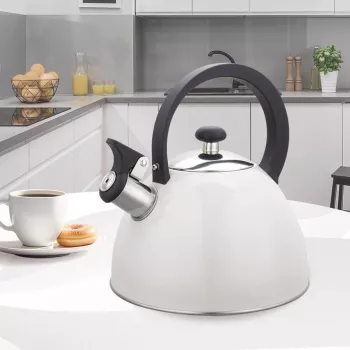 Chaleira Maestro MR-1302-WG 2,5 L, corpo em aço inoxidável, branco, apito rebatível