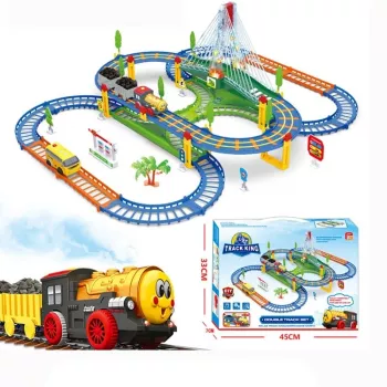 Comboio elétrico Track King Extralink Kids com locomotiva e carro a pilhas