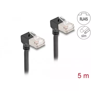 Cabo de rede DeLOCK RJ45 Cat.6A S/FTP fino 90° para baixo 5m preto