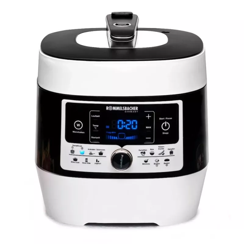 Panela de pressão elétrica Rommelsbacher MD 1000 – 4 l, 1000 W, 14 programas, branco/preto