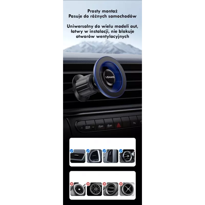 Suporte magnético para telemóvel no carro usams ZJ081 — suporte magnético para smartphones, design compacto, instalação fácil