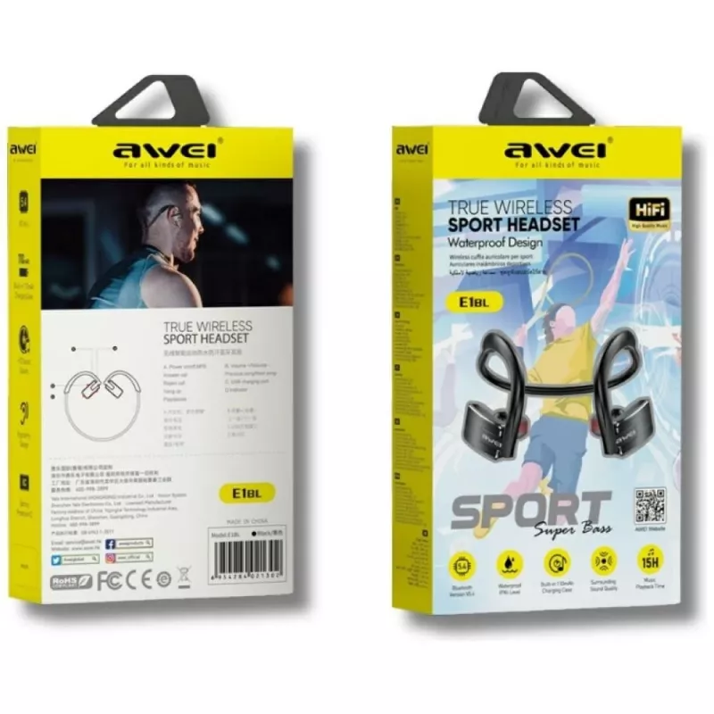 Auscultadores Bluetooth Awei E1BL Sport preto
