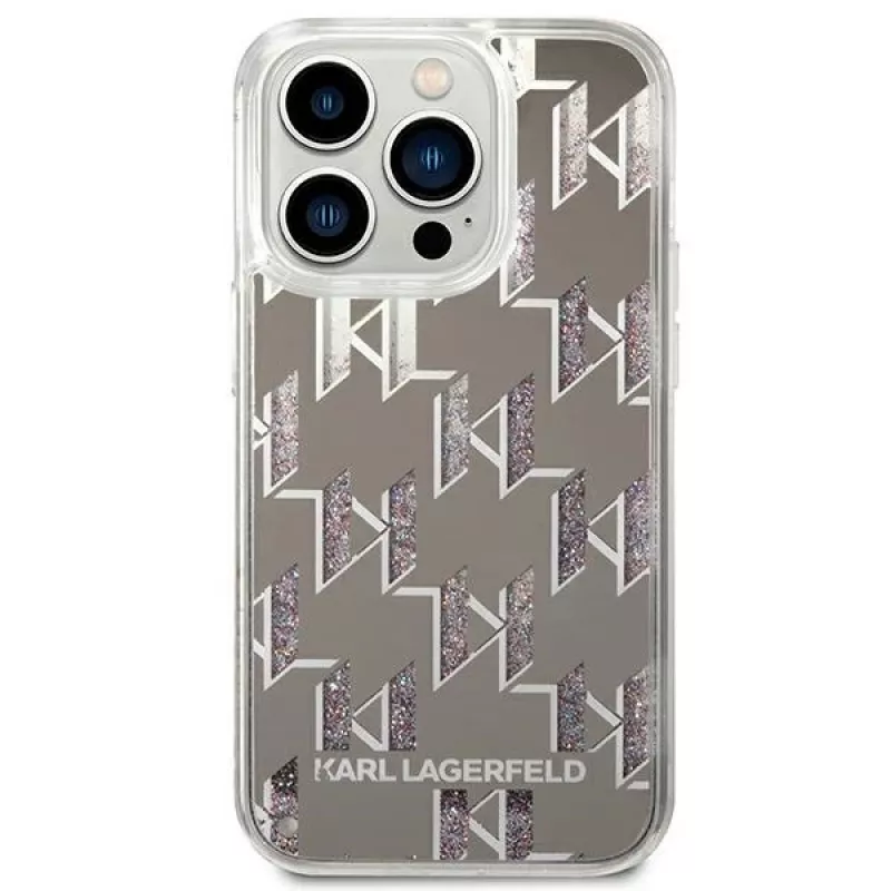 Karl Lagerfeld KLHCP14XLMNMS iPhone 14 Pro Max 6.7 capa rígida prateado / prateado Liquid Glitter Monogram