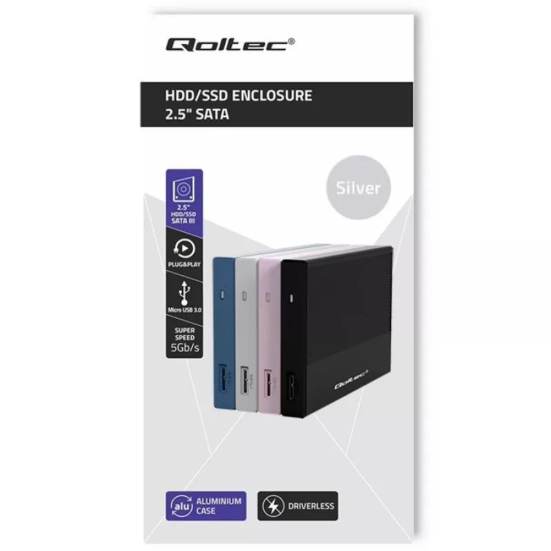 Caixa para SSD/HDD SATA de 2,5 polegadas QOLTEC 52278 USB 3.0, suporta até 2 TB