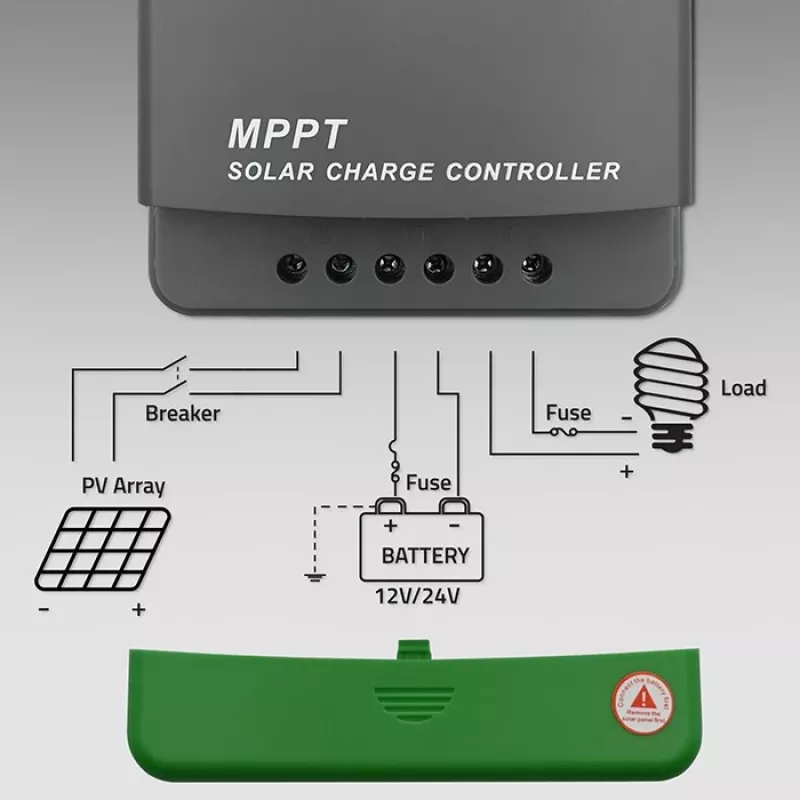 Controlador de carga solar MPPT QOLTEC 10A para sistemas de 12V/24V com ecrã LCD
