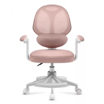 Cadeira giratória infantil mark adler Junior 4.5 rosa — encosto em rede, assento em espuma, altura ajustável 40–50 cm, braços, apoio lombar, rodas (embalagem aberta)
