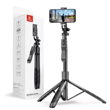 Bastão de selfie com tripé Crong CRGSGU1BLK alumínio Bluetooth com pernas dobráveis e suporte para telemóvel