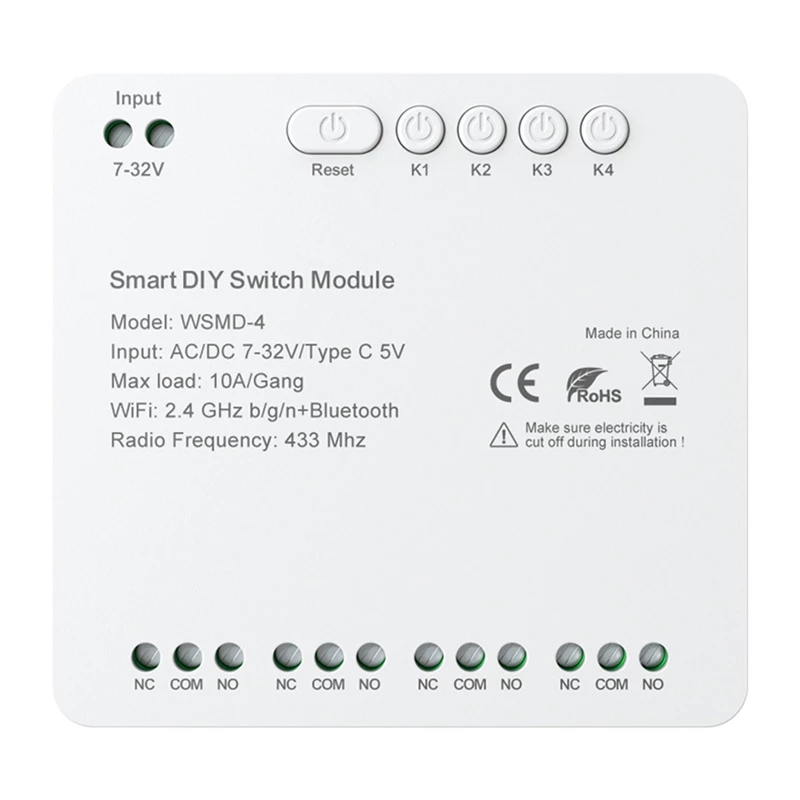 Módulo de interruptor inteligente Avatto DIY WSMD-4 32V — módulo de controlo de 4 canais 32V para projetos DIY