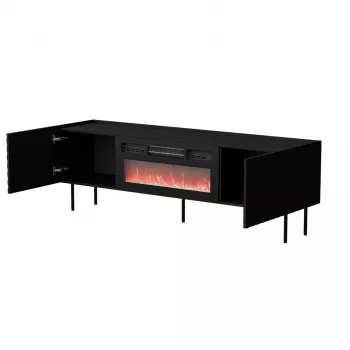 Móvel de TV Cama Meble LUCCA 180x40x59 cm, tampo e moldura pretos, aglomerado, com lareira preta incluída