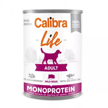 Comida húmida para cães Calibra Adult javali com arandos 400 g — comida húmida completa em lata para cães adultos, 78% humidade, 9,5% proteína