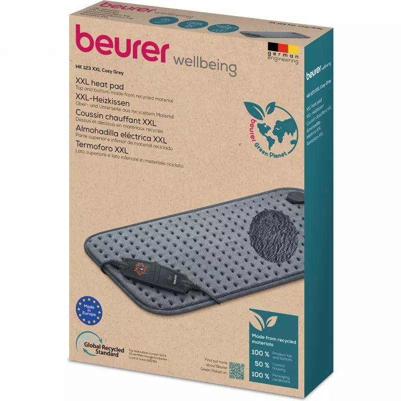 Almofada elétrica Beurer HK 123 XXL Cosy Grey Green Planet 60x30cm 6 níveis desligamento automático