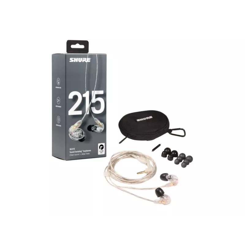 Headset Shure SE215 Pro monitor intra-auricular com fios para palco/estúdio transparente