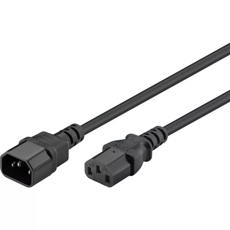 Extensão de cabo de alimentação Goobay Wentronic, 1 m, preto – ficha C14 (ligação de aparelho) > conector fêmea C13 (ligação de aparelho) (95125)