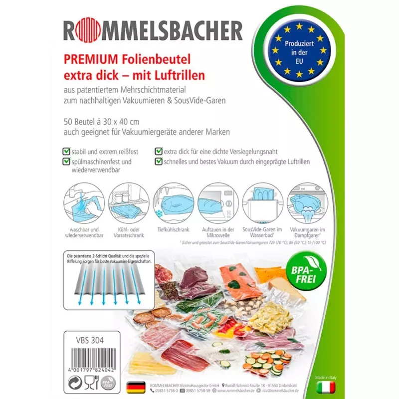 Rommelsbacher VBS 304 sacos de vácuo, 30 x 40 cm, transparentes
