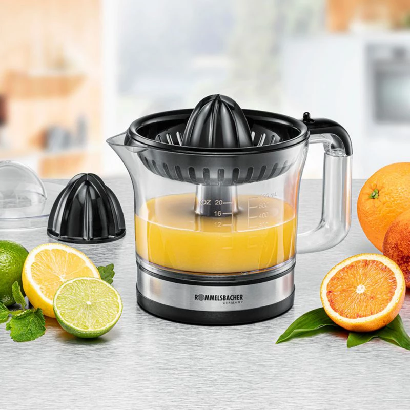 Rommelsbacher espremedor de citrinos, 30 Watt, 0,6 litros, rotação à direita/esquerda, dois cones de espremer (ZP 50)