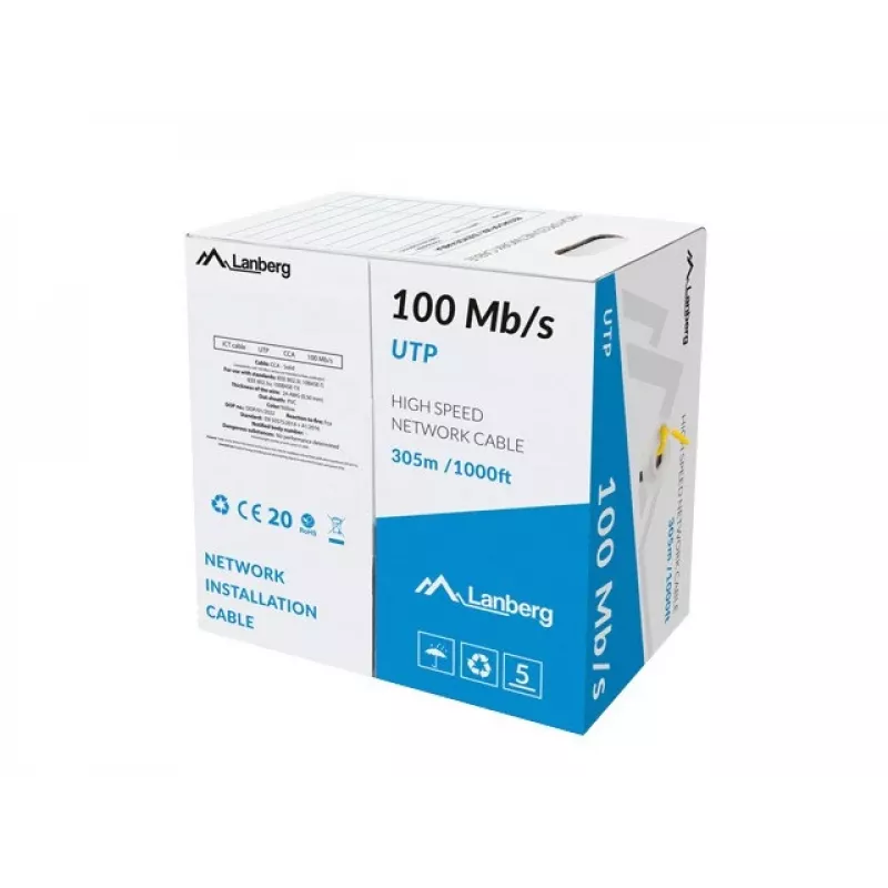 Cabo de rede LANBERG LCU5-10CC-0305-Y U/UTP Cat5e 305 m, 24 AWG CCA, amarelo