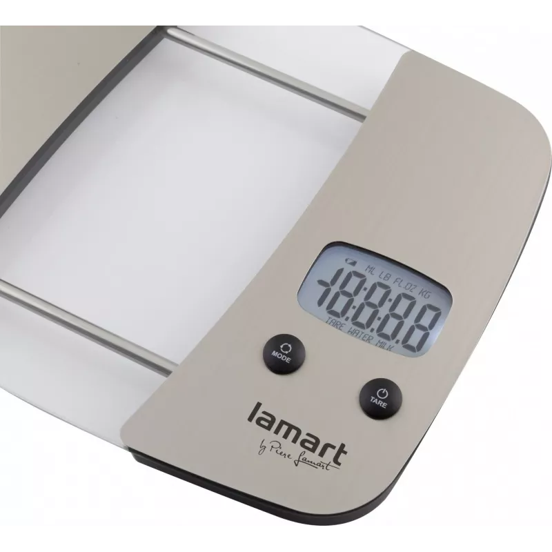 Balança de cozinha LAMART LT7071 cinzento com ecrã LCD, teclas de sensor, unidades g/kg/ml/lb:oz, 2×AAA