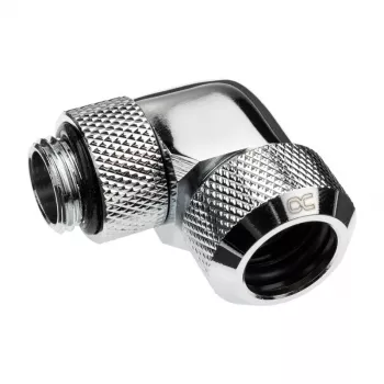 Conector de rosca Alphacool Eiszapfen 13mm HardTube 90° rotativo G1/4 - conexão angular para sistema de refrigeração líquida - cromado