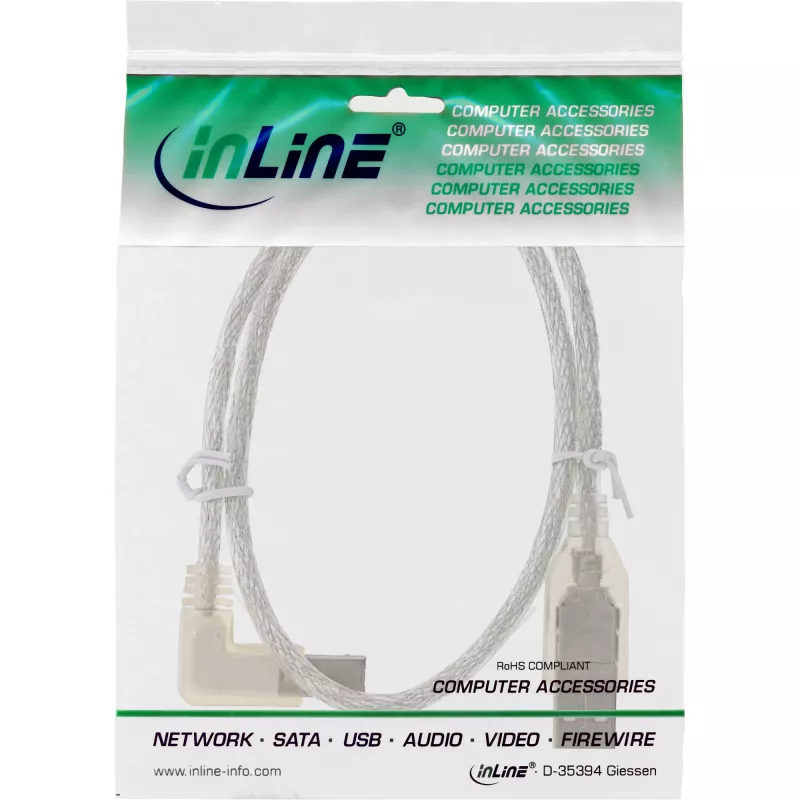 Cabo USB Microconnect USBAB5ANGLED-L USB 2.0 5 m USB A USB B branco