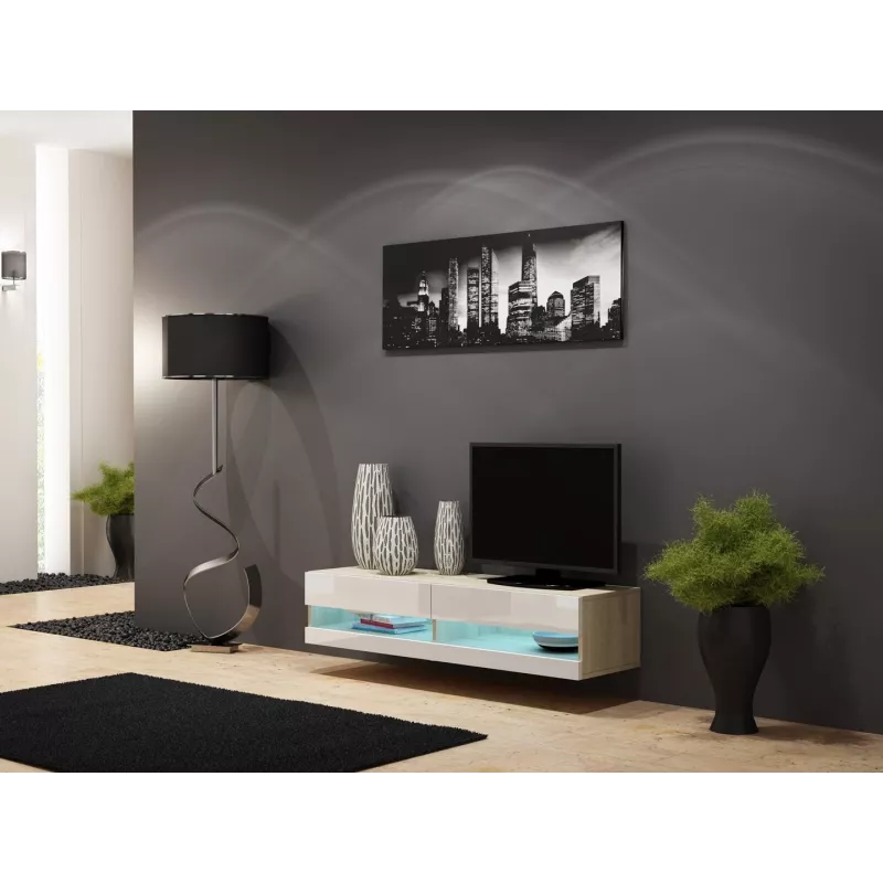 Conjunto de armários de sala Cama VIGO novo 12 carvalho Sonoma/branco brilhante