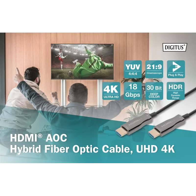 Cabo de fibra ótica híbrida HDMI AOC Digitus AK-330125-100-S