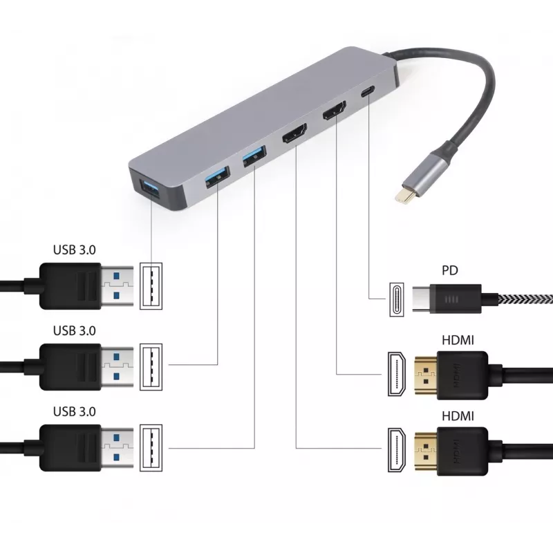 Gembird A-CM-COMBO3-03 adaptador multifunções USB Type-C 3 em 1 (hub + HDMI + PD)