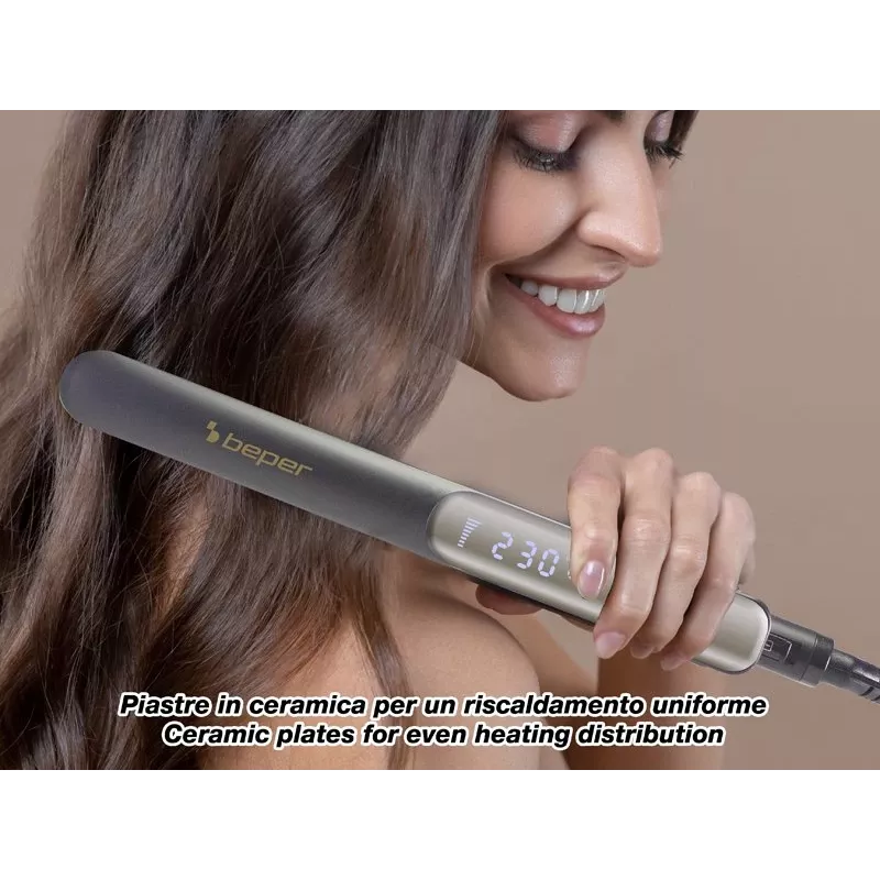 Beper P301PIS200 alisador de cabelo, placas cerâmicas, 130-230°C, 6 definições de temperatura, preto/cinzento